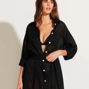Vitamin A Playa Maxi Black EcoLinen Dress- Small